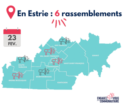 📢 Il y aura 6 rassemblements ou actions dans notre région, le 23 février: 📢 Il y aura 6 rassemblements ou actions dans notre région, le 23 février:
