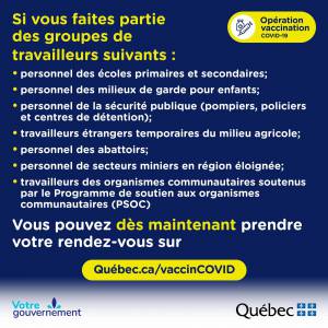 Vaccination des travailleurs et travailleuses du communautaire Vaccination des travailleurs et travailleuses du communautaire