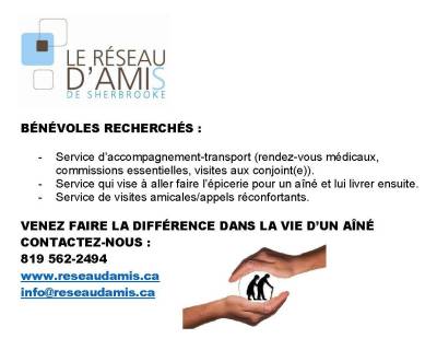 Le Réseau d'Amis de Sherbrooke recherche des bénévoles !