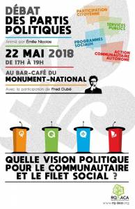 22 mai : débat politique - Quelle vision politique pour le communautaire et le filet social ? 22 mai : débat politique - Quelle vision politique pour le communautaire et le filet social ?