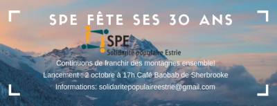 Solidarité populaire Estrie‎ SPE fête ses 30 ans en grand: 5 à 7 de lancement des festivités
